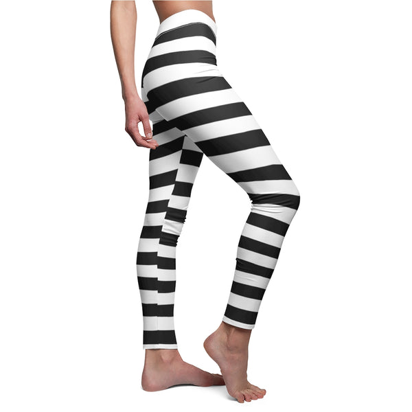Jail Prison Black White Stripes Women's Cut & Sew Casual Leggings
