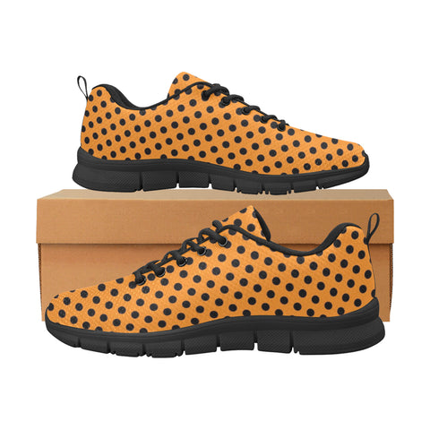Orange and Black Polka Dot Halloween Themed Womens Breathable Sneakers
