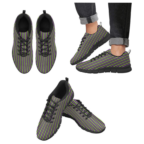 Green and Purple Striped Halloween Women's Breathable Sneakers
