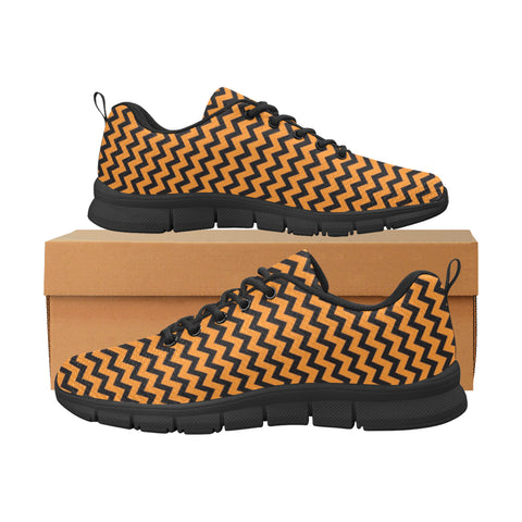 Orange and Black Chevron Printed Women's Breathable Halloween Themed Sneakers