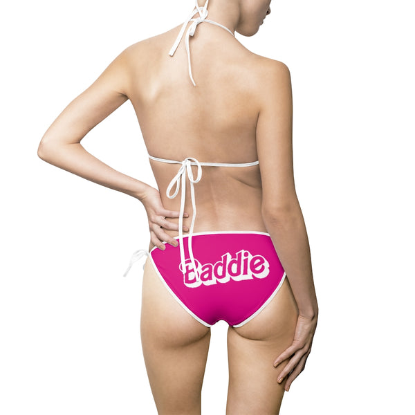 Baddie Bikini Swimsuit - Hot Pink and White