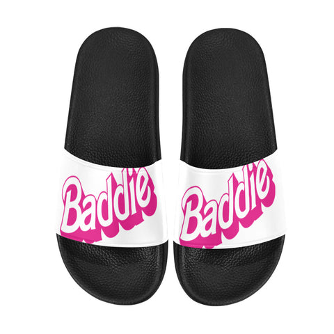 Baddie White and Hot Pink Women's Slide Sandals
