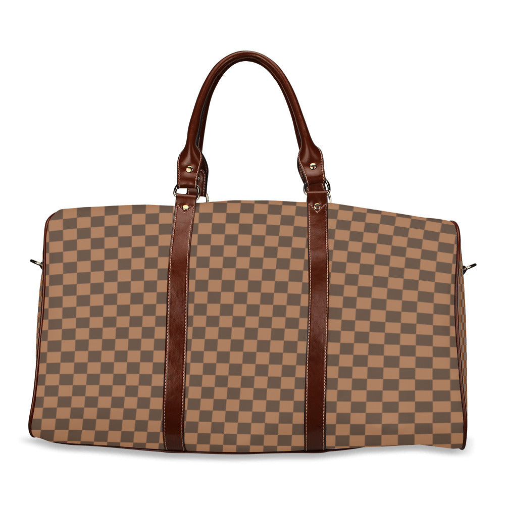 Brown Checkerboard Small Duffle Bag, Small Travel Bag – Verified Baddie