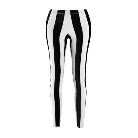 Referee Black White Stripes Women's Cut & Sew Casual Leggings